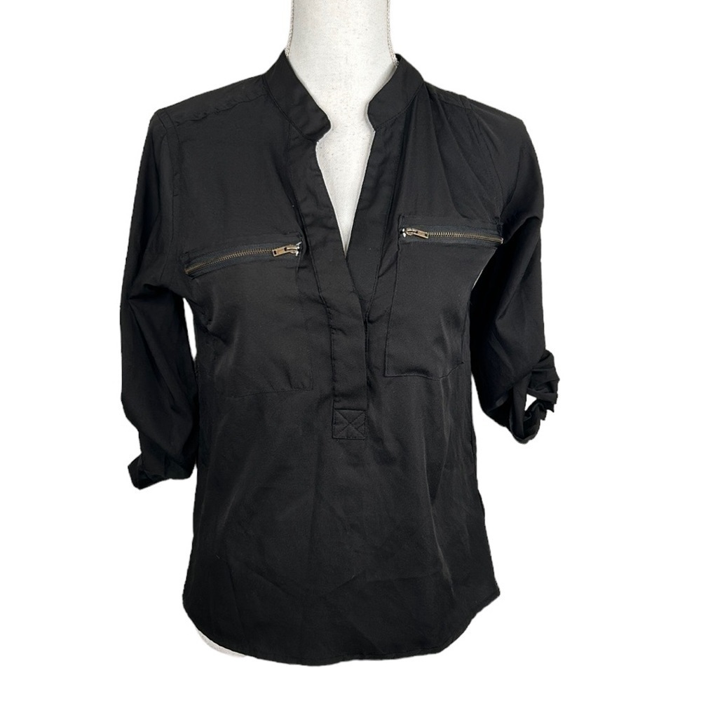 Fashion Web Black Button Down‎ High Low Top Size Small
